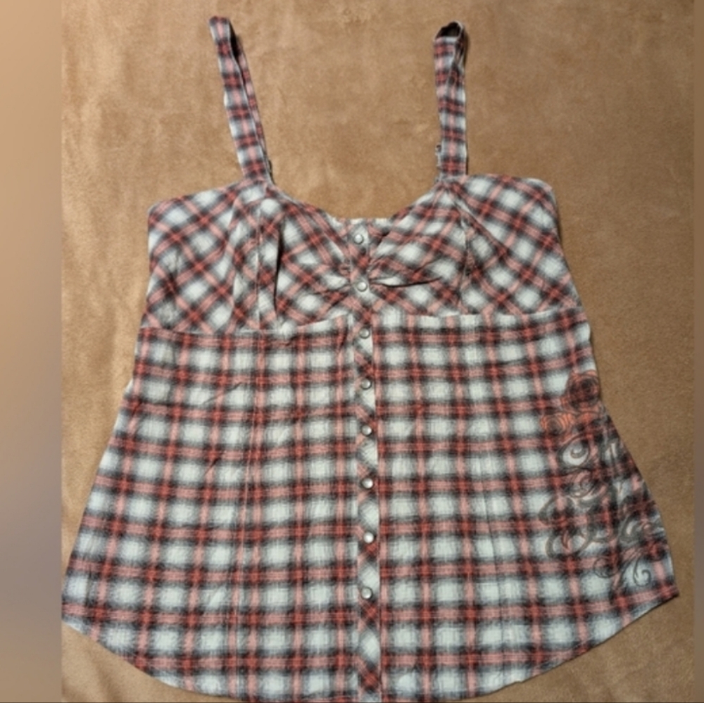 Authentic Harley-Davidson® Plaid w/Faux Pearls Snaps Ladies’s Top
